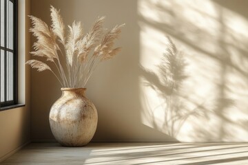 Naklejka premium Elegant Framed Print Showcasing Ancient Vase on Shelf in Modern Apartment Decor