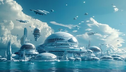 Naklejka premium Futuristic space station in the sky. 3D rendering.
