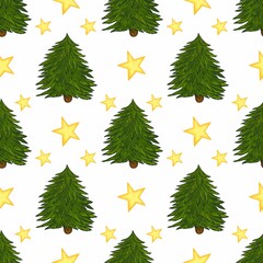Classics Seamless Christmas Star and Christmas tree Pattern with Blue Black Background