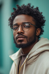 A software developer typing on a laptop, isolated on a pastel green background, highlighting tech skills and creativity,