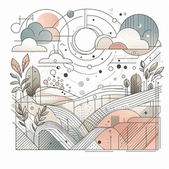 LANDSCAPE Outline aesthetics space, nature and city for web design and decoration