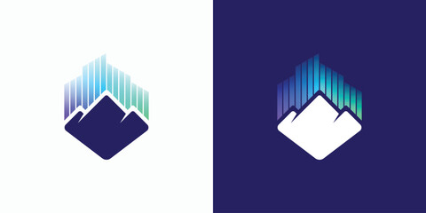 A combination logo that combines the shape of a mountain, and aurora light. Icon for business, outdoor, travel, and personal branding.