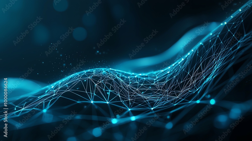 Poster abstract digital wave with glowing connections and depth of field effect, representing data flow and