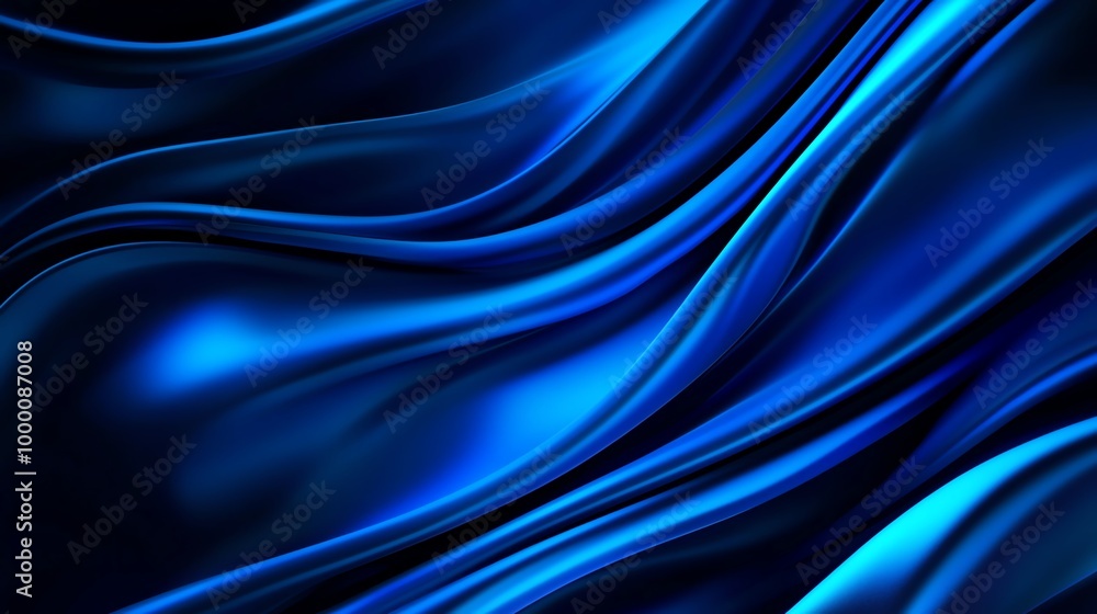 Poster abstract image of flowing blue silk fabric texture with smooth and elegant curves, ideal for backgro
