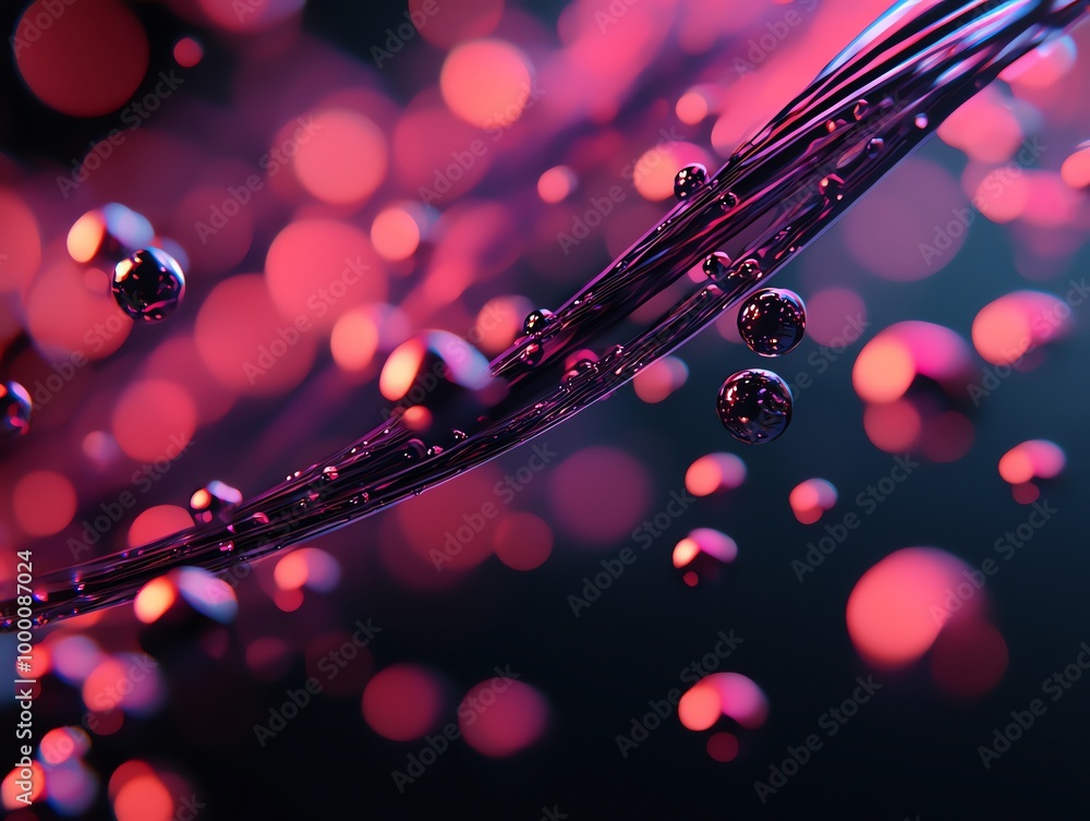 Poster abstract image of pink and red bokeh lights and bubbles on a dark background, creating a dreamy, sur