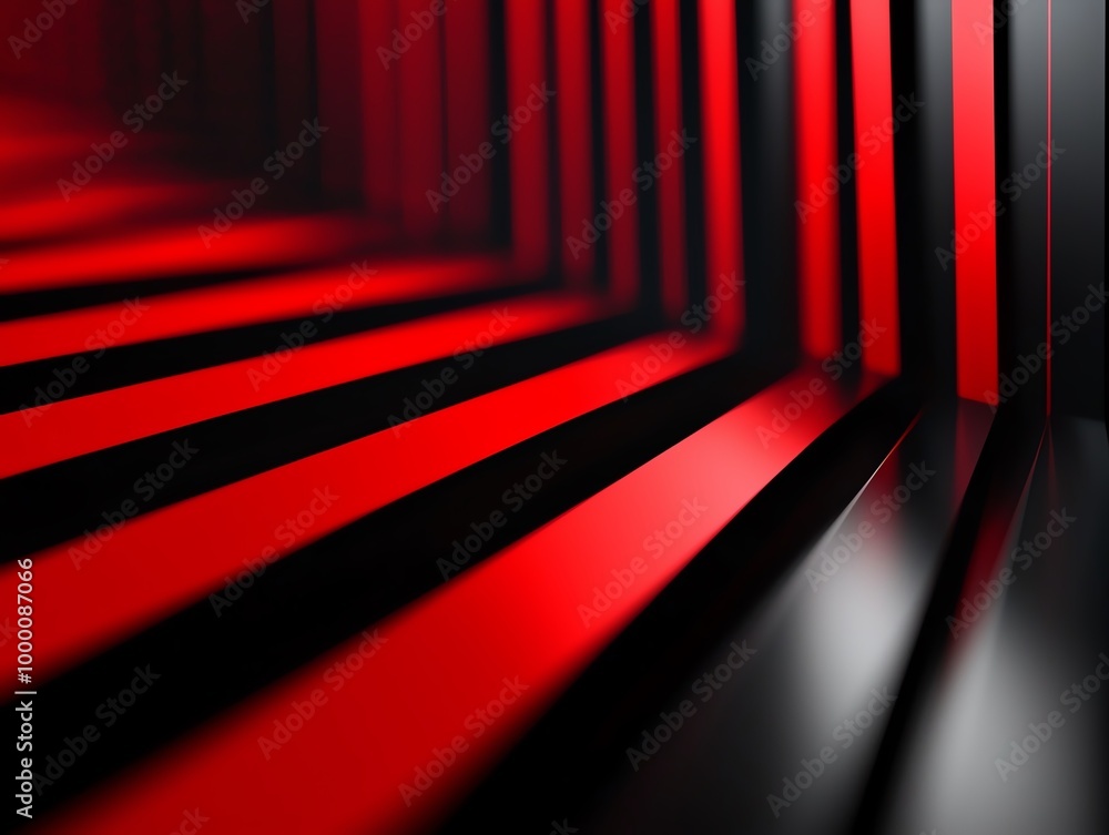 Poster abstract modern art with red and black geometric shapes and shadows, creating a dynamic and sleek vi