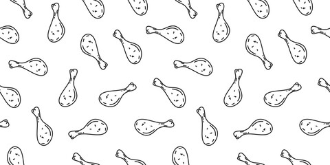 Obraz premium fried chicken seamless pattern background. doodle fried chicken pattern background. Fried chicken doodle pattern. fast food background. Chicken leg seamless pattern. Chicken drumstick pattern