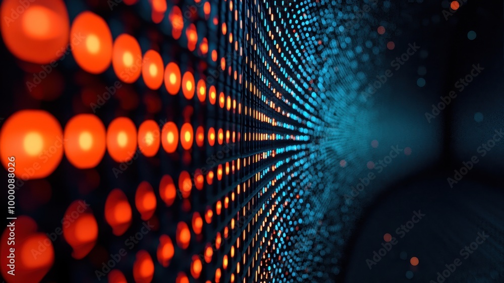 Poster projection light mapping on futuristic architecture, glowing patterns on walls