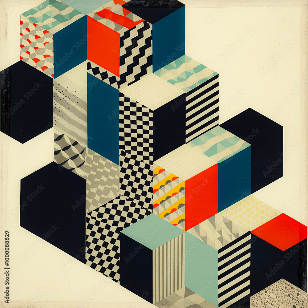 Aufkleber a colorful collage of squares and rectangles in various colors and patterns