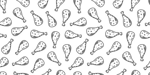 fried chicken seamless pattern background. doodle fried chicken pattern background. Fried chicken doodle pattern. fast food background. Chicken leg seamless pattern. Chicken drumstick pattern