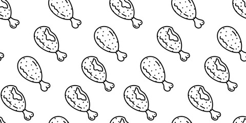 fried chicken seamless pattern background. doodle fried chicken pattern background. Fried chicken doodle pattern. fast food background. Chicken leg seamless pattern. Chicken drumstick pattern