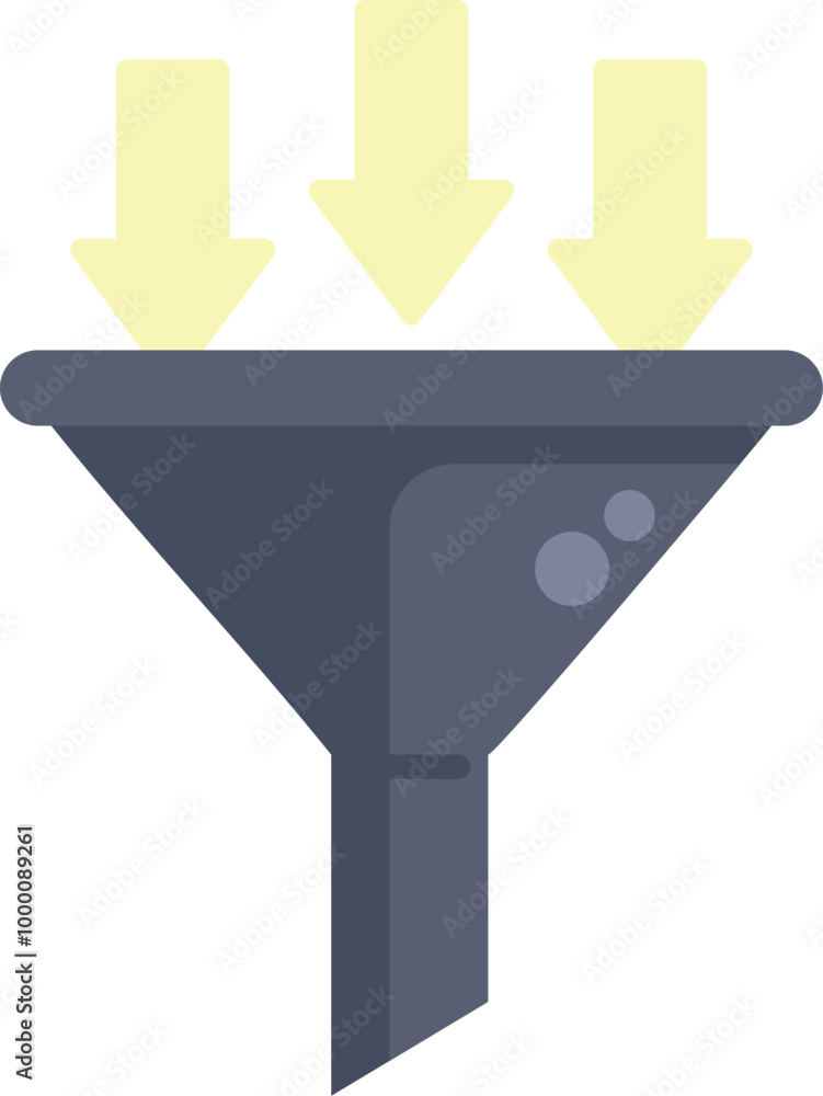 Poster three arrows are pointing down a funnel, indicating the process of converting leads into customers