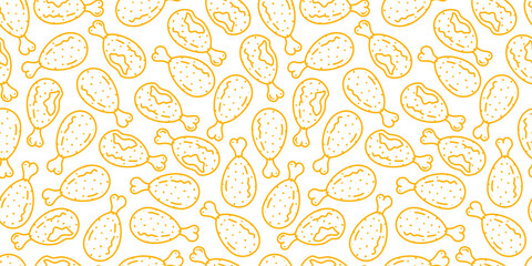fried chicken seamless pattern background. doodle fried chicken pattern background. Fried chicken doodle pattern. fast food background. Chicken leg seamless pattern. Chicken drumstick pattern
