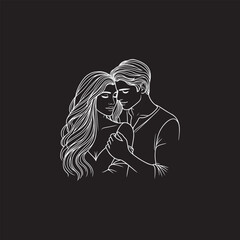 line art wedding husband wife, Mordan, kissing and romantic couple vector design.