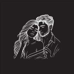 line art wedding husband wife, Mordan, kissing and romantic couple vector design.