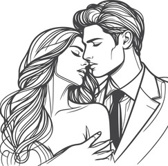 line art wedding husband wife, Mordan, kissing and romantic couple vector design.