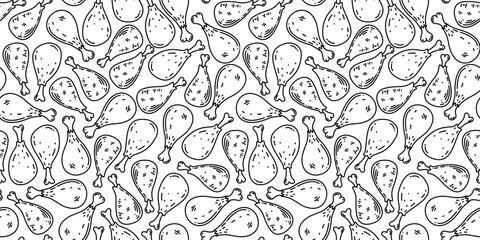 fried chicken seamless pattern background. doodle fried chicken pattern background. Fried chicken doodle pattern. fast food background. Chicken leg seamless pattern. Chicken drumstick pattern