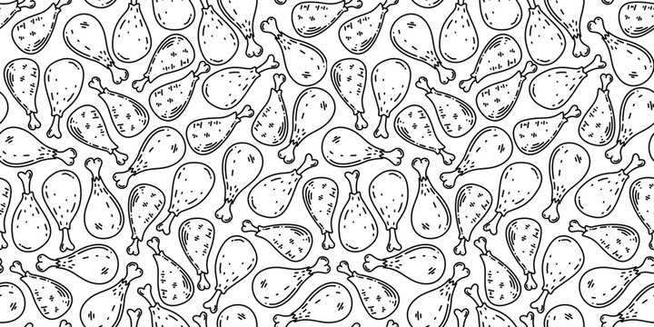 fried chicken seamless pattern background. doodle fried chicken pattern background. Fried chicken doodle pattern. fast food background. Chicken leg seamless pattern. Chicken drumstick pattern