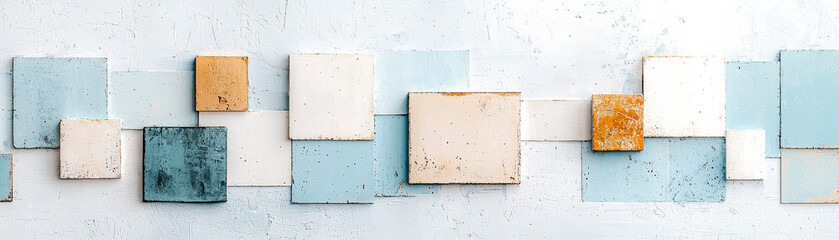 A wall with a blue and white tile pattern