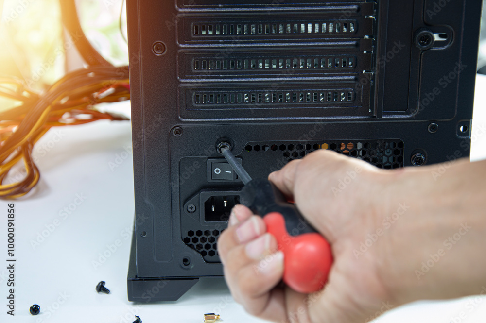 Aufkleber technicians are assembling and repairing computers.