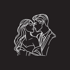 line art wedding husband wife, Mordan, kissing and romantic couple vector design.