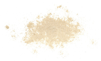 Sesame flour scatter isolated on white, top view
