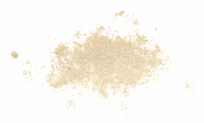 Sesame flour scatter isolated on white, top view