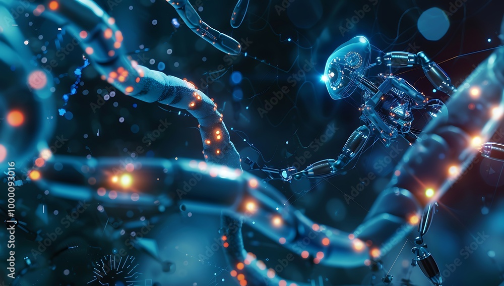 Poster science background image with dna molecule research concept. 3d rendering toned image