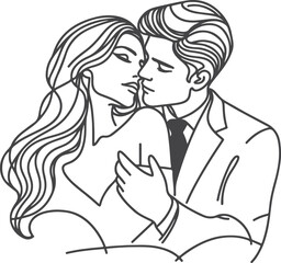 line art wedding husband wife, Mordan, kissing and romantic couple vector design.