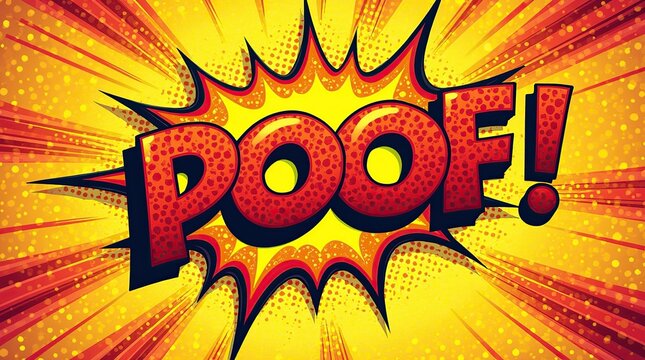 Comic book style explosion with poof text and bright colors