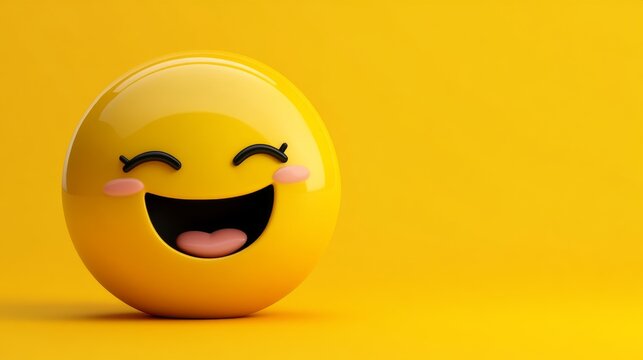 A yellow smiley face with a pink tongue is smiling on a yellow background - Powered by Adobe