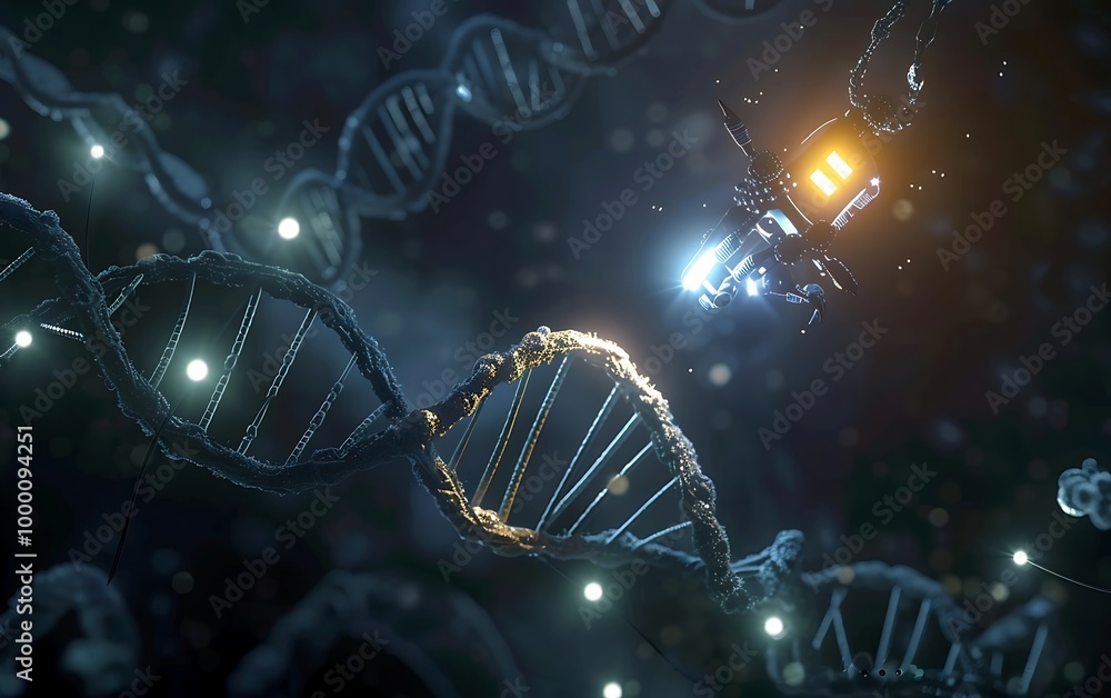 Poster science background image with dna molecule research concept. 3d rendering toned image
