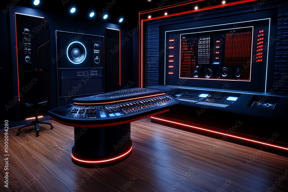 Aufkleber Digital 3D interactive music studio, where users can virtually play instruments, adjust soundboards, and create music in an immersive, interactive environment