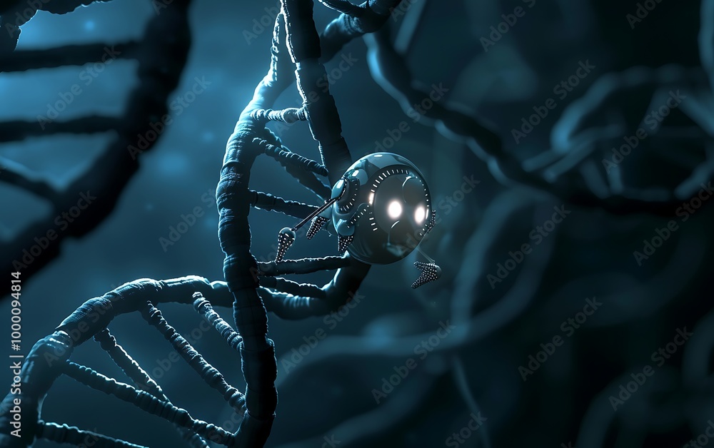 Poster science background image with dna molecule research concept. 3d rendering toned image