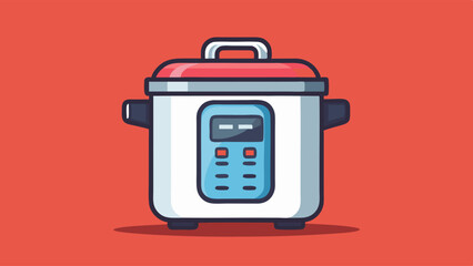 Electric pressure cooker illustration, red and blue accents, modern kitchen appliance in flat design