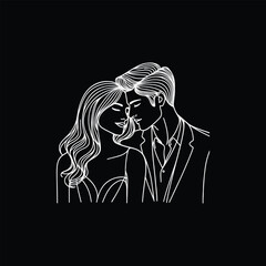 line art wedding husband wife, Mordan, kissing and romantic couple vector design.