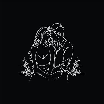 recommend clip art: line art wedding husband wife, Mordan, kissing and romantic couple vector design.
