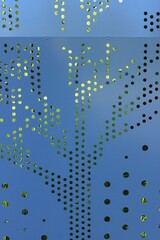 Patterns of round holes on an iron sheet. Macro. Russia.