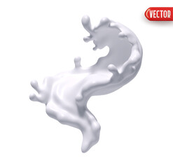 Splash of milky liquid isolated on white background. Realistic 3d element white with splash Vector illustration