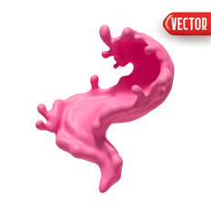 Splash of pink liquid milk yogurt isolated on white background. Realistic 3d element soft pink with splash Vector illustration