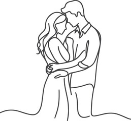 line art wedding husband wife, Mordan, kissing and romantic couple vector design.