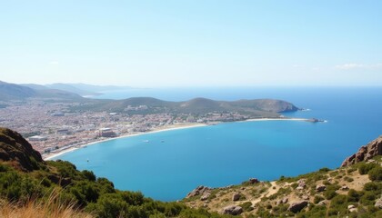 Naklejka premium Breathtaking view of a coastal city from above