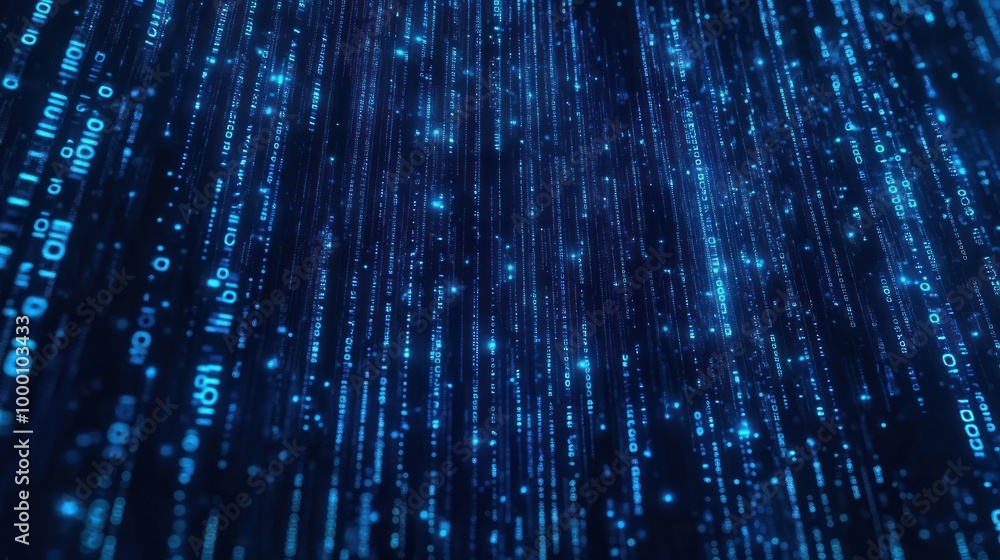 Aufkleber abstract blue digital code background with glowing 0s and 1s.