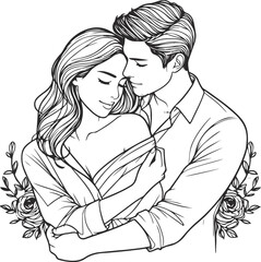 line art wedding husband wife, Mordan, kissing and romantic couple vector design.