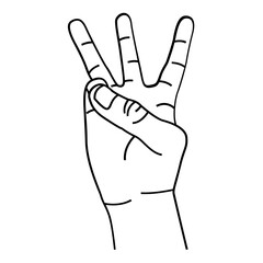 Three Count Hand Sign Illustration. Simple Gesture Vector Symbol.