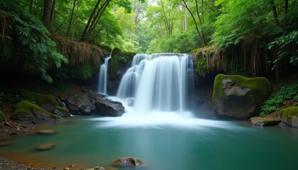  Natures serene beauty captured in a waterfalls cascade