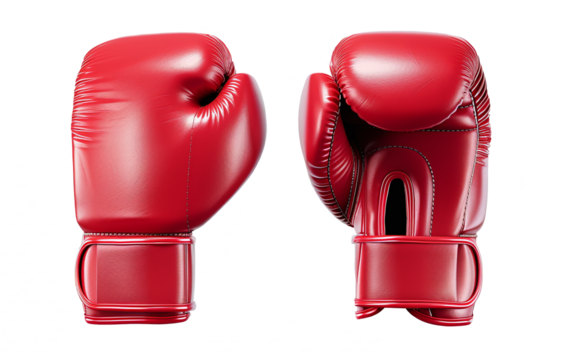 Pair of red boxing gloves on transparent background. PNG - Powered by Adobe