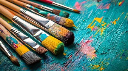 Fototapeta premium Paintbrushes and Palette Close Up.
