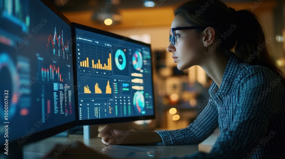 Poster business analysts use computers and dashboards for data business analysis and data management system
