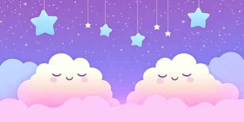 Cute pastel background with stars and clouds